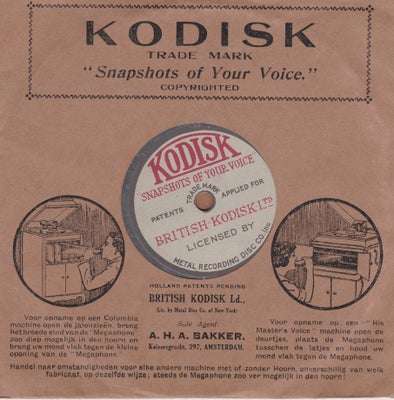 Grammofonplader, Her er en sjældent set raritet for pladesamlere, en Kodisk, som i følge det medfølg