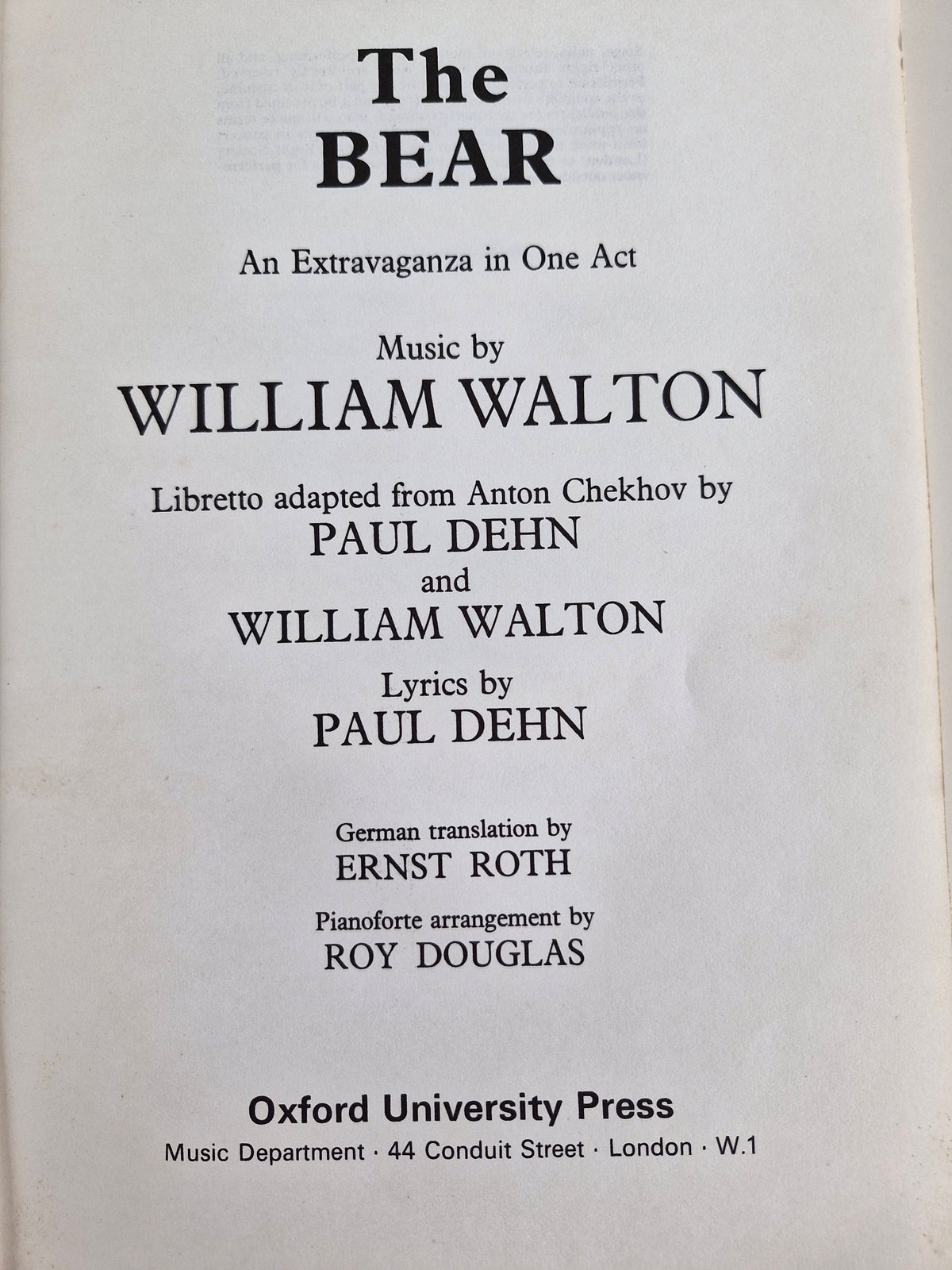 Partitur, Walton: The Bear