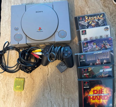 Playstation 1, Rimelig, Playstation 1 med joypad, memorycard, ledninger og 6 spil. Er afprøvet inden