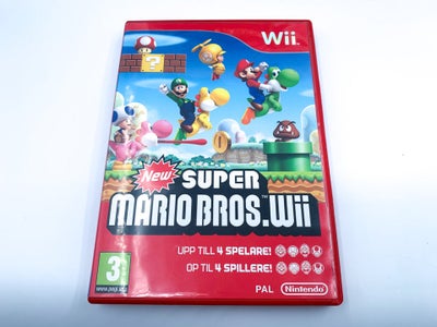 New Super Mario Bros Wii, Nintendo Wii, Komplet med manual

Kan sendes med:
DAO for 42 kr.
GLS for 4