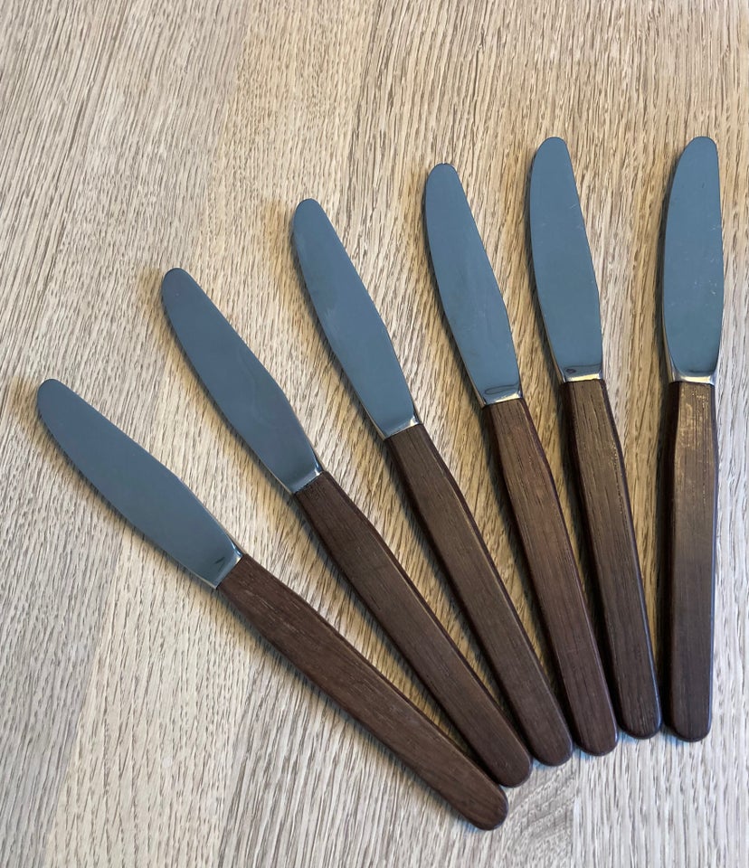 Bestik, 6 knive med teak skaft, Lundtofte