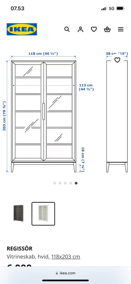 Vitrineskab, Ikea, b: 118 h: 203