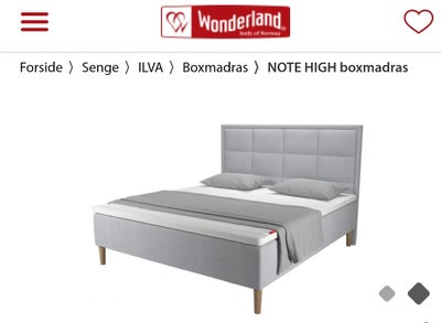 Boxmadras, Wonderland Note High, b: 180 l: 200, Sælger Wonderland seng (Note high) med vaskbar betræ
