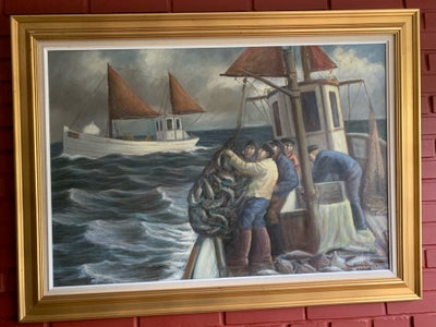 Oliemaleri, D. Weinrich, motiv: Landskab, b: 113 h: 84, 2 malerier fra Skagen af fiskere 900kr pr st