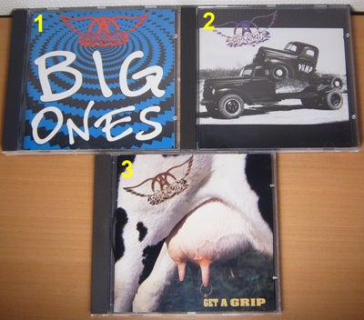 Aerosmith: 3 Titler, rock, 

Gode rock CD-albums med Aerosmith.

1. Big Ones - 25kr

2. Pump - 25kr
