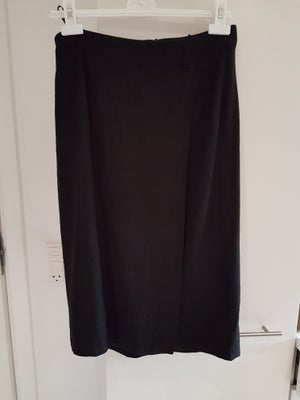 Pencilskirt, str. 40, Nederdel i hør og viskose, sort, Lige op og ned model - lynlås og bæltestroppe