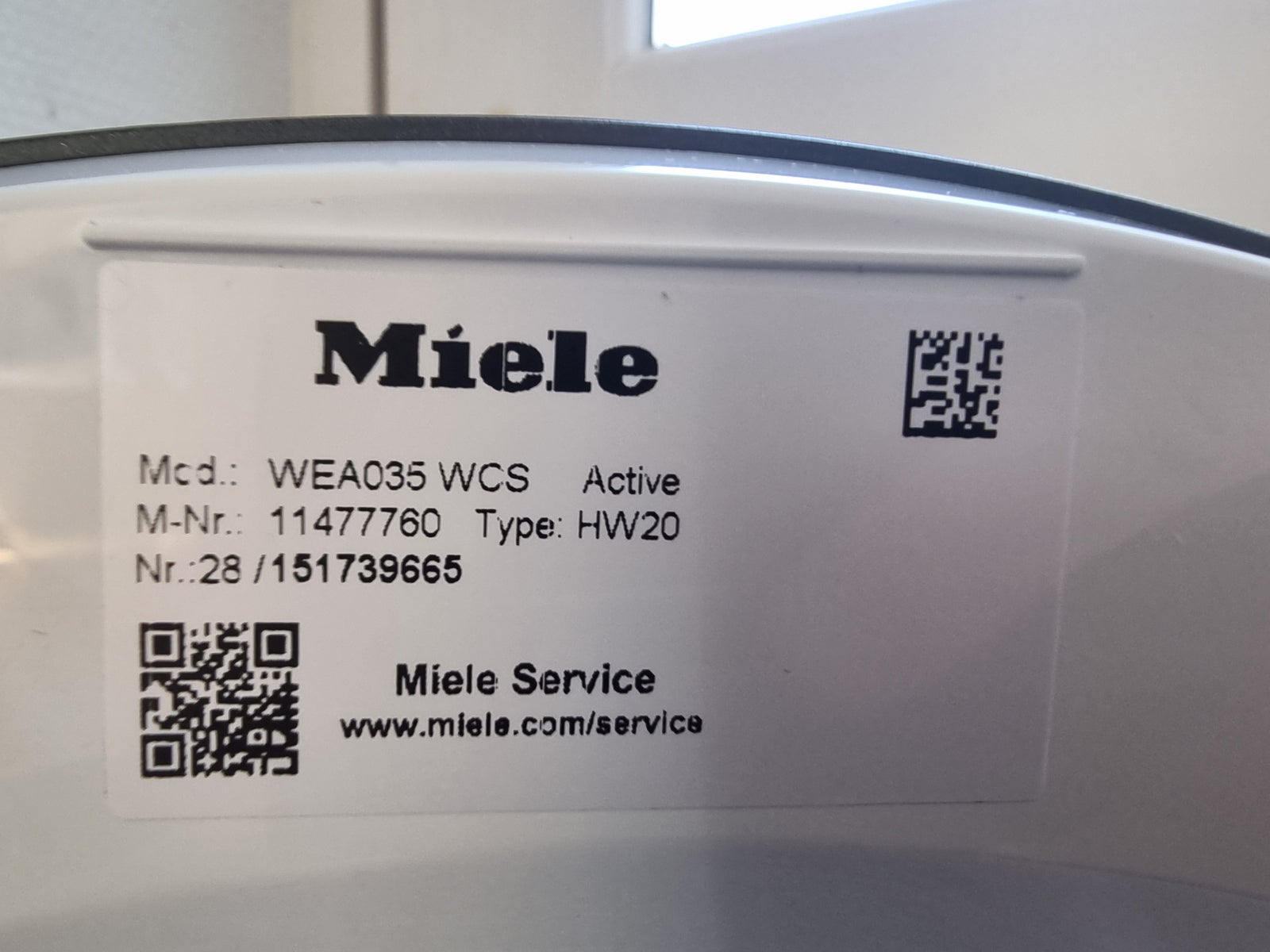 Miele vaskemaskine, WEA035 WCS, frontbetjent