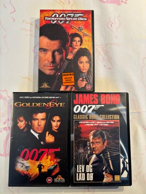 Action, James Bond - tre VHS film, Samlet pris 50 kr for tre film