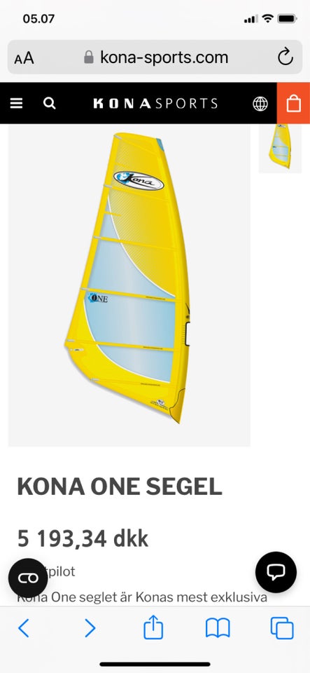 Sejl, Kona One windsurfing Gul, str. 7,4