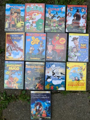 DVD, tegnefilm, Diverse børnefilm
Disney,
11 film med titler som:
Dumbo
Jungledyret Hugo
Gummi Tarza