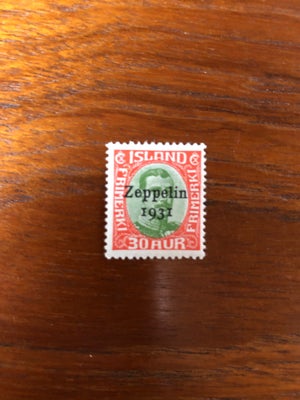 Island, postfrisk, Island. Zeppelinovertryk fra 1931, Frimærke. Island AFA nr. 147 kong Chr. X med o