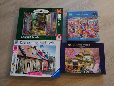 Gibsons, Ravensburger, Schmidt, Bluebird, Puslespil 1000 brikker, puslespil, 4 puslespil, alle lagt 