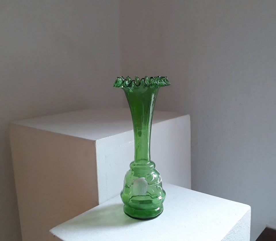 Grønt Glasvase, Vase, Mundblæst