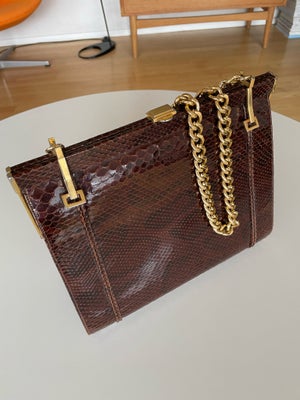 Skuldertaske, Vintage, krokodilleskind, Smukkeste brun vintage taske med guldkæde strop. Der følger 