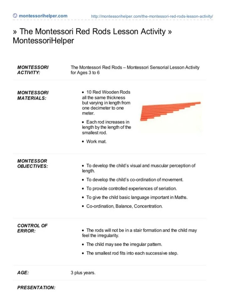 Skole/undervisning, Montessori red long rods, Montessori