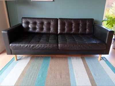 Sofa, læder, 3 pers. , IKEA - LANDSKRONA, Velholdt 3-pers sofa i sort læder med ben af egetræ. Aktue