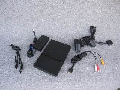 Playstation 2, SCPH-75004 (komplet), Perfekt, 

- 1 Konsol slim.,
- 1 Joystick,
- 1 TV-ledning,
- (d