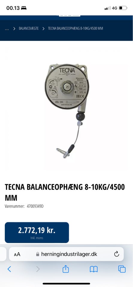 BALANCEOPHÆNG 8-10KG/4500 MM, TECNA