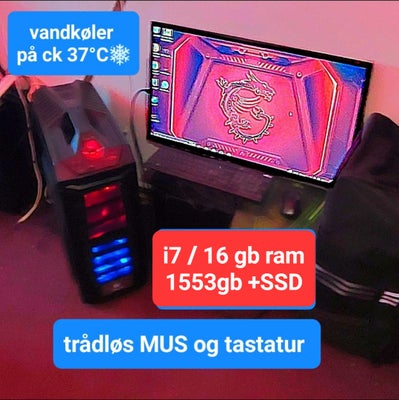 Andet mærke, I7 rtx 2060 oc Ghz, 16 GB ram, 1153 GB harddisk, God, Kvalitet RTX super kraftig gamer 