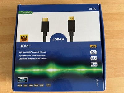 HDMI Kabel, Sinox, Perfekt, SINOX PRO HDMI KABEL 4K60HZ 10 METER
Fejlkøb. Åbnet men ikke brugt. 
Skr