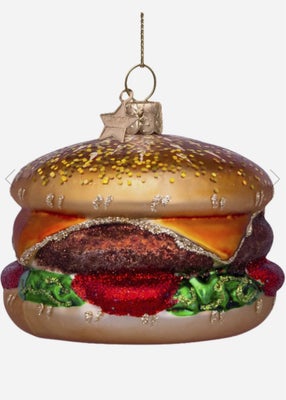 Julepynt, Vondels glaskugle formet som en burger. Fremstår som ny.

Højde: ca. 6 cm.

Nypris 150 kr.