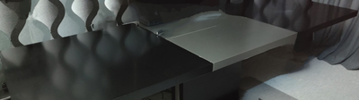 Spisebord, Træ / metal., b: 91 l: 263, Længden kan ændres til 183 ved at folde den sølv farvede sekt