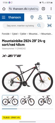 Herrecykel,  X-Zite Mountainbike, 48 cm stel, 24 gear, Flot mountainbike fra xzite,perfekt til begyn