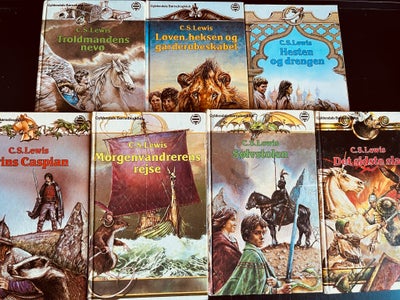 Narnia 7 bind, C S Lewis, 7 bind i serien Narnia, 6 hardbacks og en paperback. Brugsspor, primært i 
