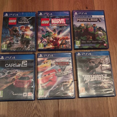 Ps4 spil, PS4, Lego jurassic 75kr
Lego Marvel super heroes 75kr
Minecraft 145kr
Project cars 2, 50kr