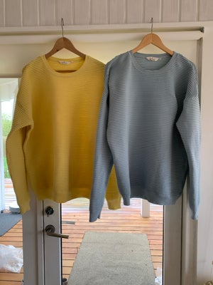 Sweater, Bacic Apparal, str. 46, Blågrå & gul, 100% økologisk bomuld, Næsten som ny, To skønne sweat