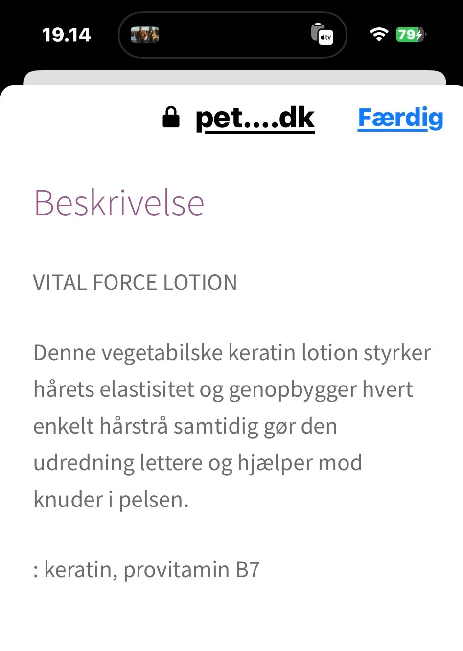Andet, Vital force lotion