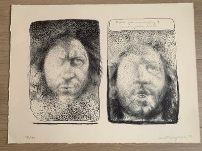 Litografi, Kurt Trampedach, motiv: Selvportræt, b: 50 h: 40, Tre litografier i samlemappe af den dan