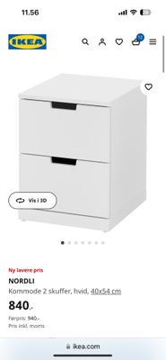 Reol, IKEA, b: 40 d: 47 h: 53, Ikea natbord i hvid. Det er brugsspor som ses på billederne og deraf 