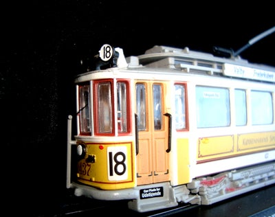 Modelbane, SPORVOGN Linie 18, skala H0, Virkelig flot og detaljeret model
af den københavnske Linie 