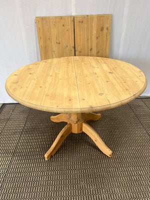 Spisebord, Fyrretræ, b: 110, Rundt spisebord i massiv fyrretræ med to tillægsplader til a 45 cm pr s