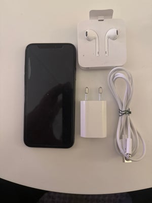 iPhone X, 256 GB, sort, Perfekt, Oplader/ledning og originale earbuds (aldrig brugt) medfølger.
Pans