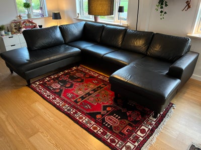 U-sofa, læder, 5 pers. , Optimal, Optimal u-sofa fra Topline med sort læder. 
Bredde 307 cm, Dybde 9