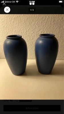Vase, 2 smukke koboltblå vaser fra 80-erne, Kobolt blå vaser cirka 25 cm høje i smuk form. Fra 90ern