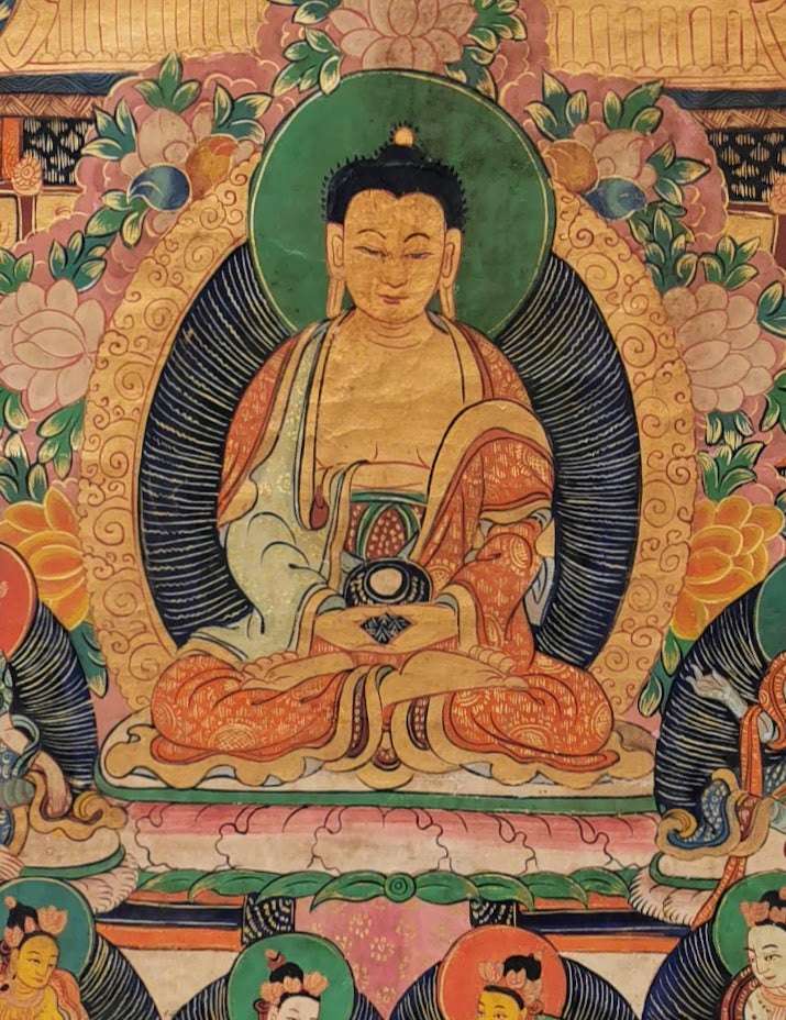 Antik Tibetansk Thangka, lærred - Guld - Naturpigmenter,