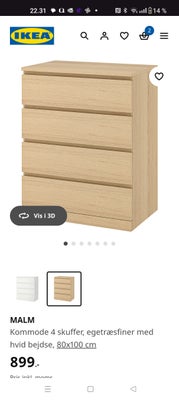 Kommode, Jeg sælger mine to kommoder i hvidbejdset eg. Det er to malm kommoder fra Ikea. Der er fire