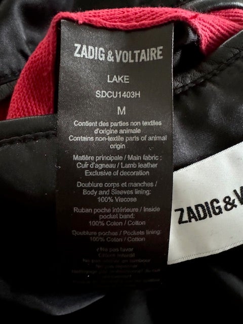 Skindjakke, str. M, Zadig Voltaire