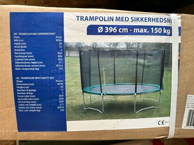 Trampolin, Trampolin med sikkerhedsnet Ø396cm, Sælger denne trampolin som er spritny og ikke pakket 