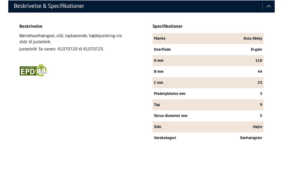 5 stk. dørhængsel, ASSA ABLOY