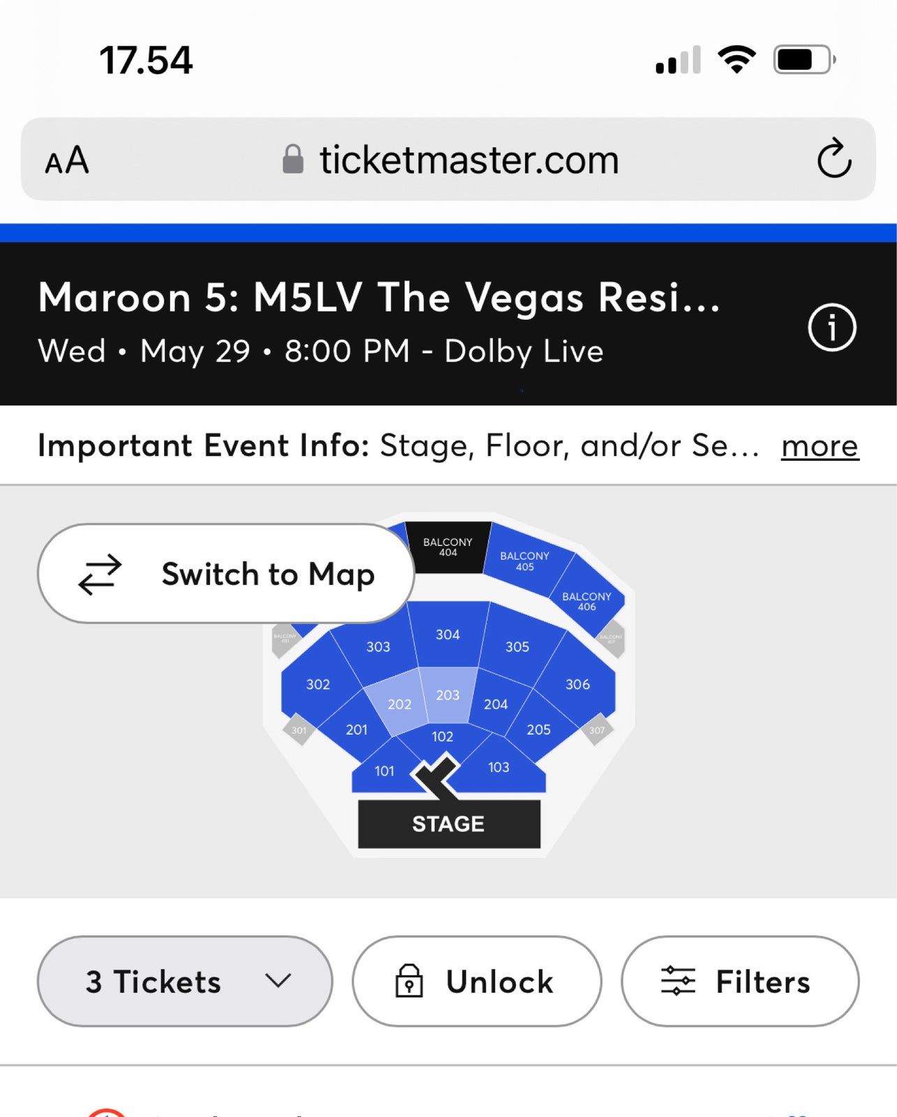 3 stk koncertbilletter til Maroon 5 i Las Vegas