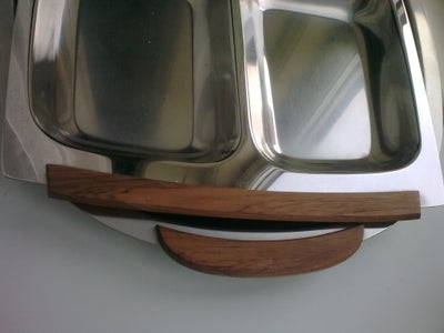 Rustfrit stål, Stålfad Retro Oval, Nordisk stål, Træhåndtag og flad bund med praktisk fin 3 cm. kant