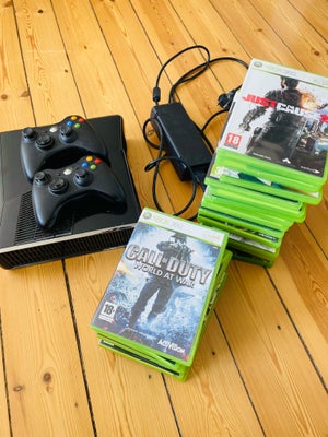 Xbox 360, God, X box med to controllere
Inklusive 26 spil

Kan evt overleveres i Ishøj, Slagelse ell