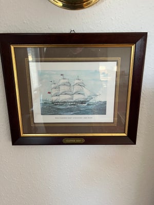 Tegnet billede, tryk, maritimt motiv - the clipper ship, i flot indramning.
bredde 24 cm
højde 29 cm