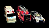 Stor Ambulance + Brand- & Politibil med Lys & Lyd, Dickie