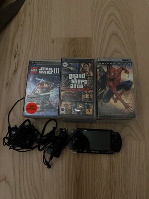 PSP + spil og film, PSP, Sælger denne PSP, da den ikke bruges mere. Den har lidt brugsspor, men virk