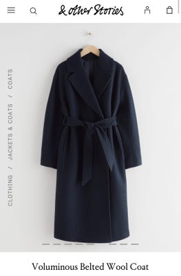 Uldfrakke, str. 36, & other stories ,  Navy ,  Wool, Beltet wool coat fra &other stories. Str. S, br